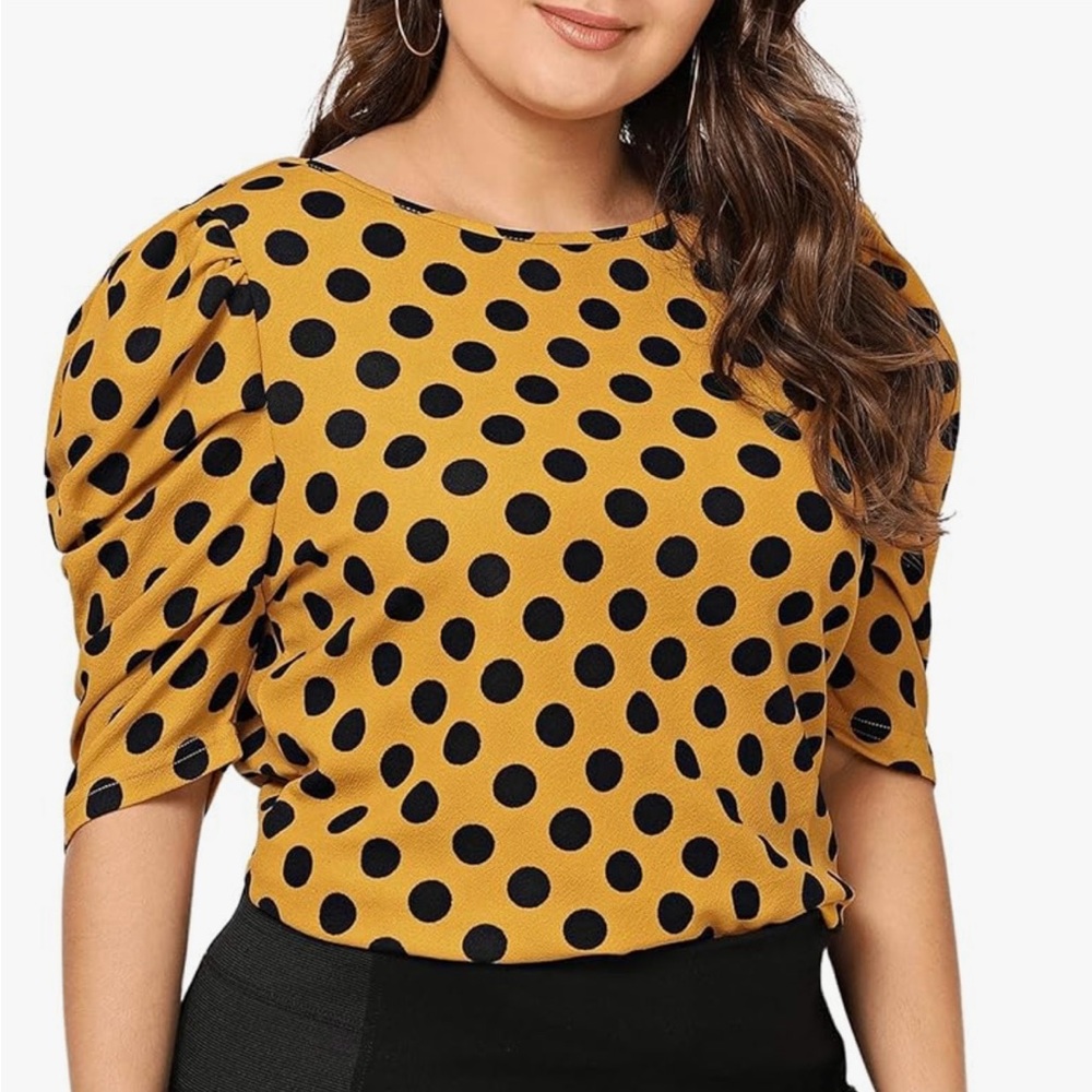 Polka dot mustard and black top